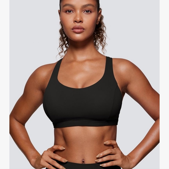 NWT Med CRZ YOGA strappy v neck sports bra w cross cross back wireless & padded - Picture 2 of 11